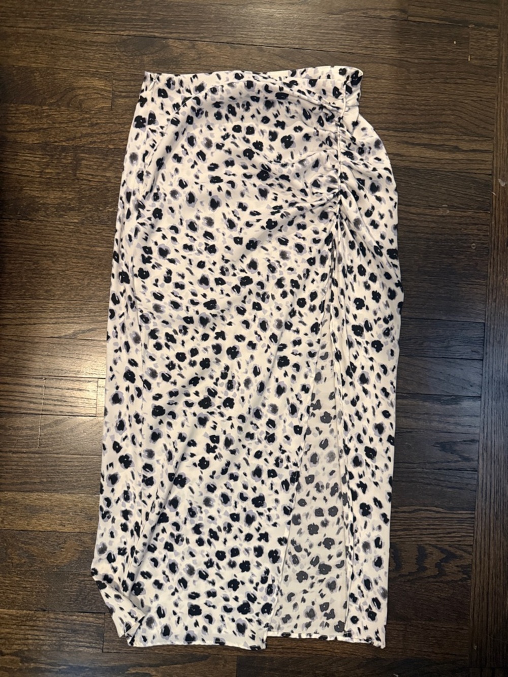 Zara White Midi Skirt with Black Leopard Spots